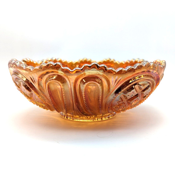 Imperial Carnival Glass Bowl Rubigold Marigold #438 Scalloped Sawtooth Vintage - Picture 8 of 12